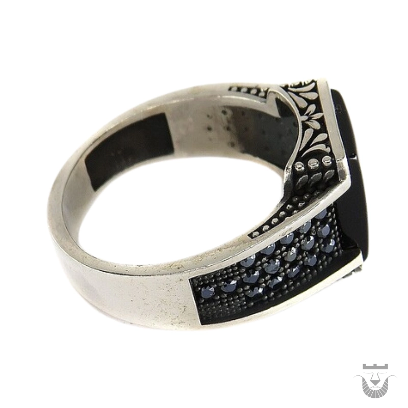 Persian Black Agate Silver Ring