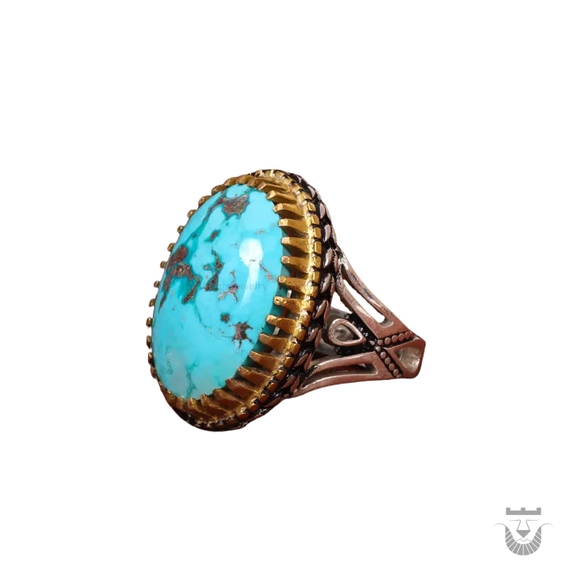 Persian Turquoise Ring with Shajary Veins
