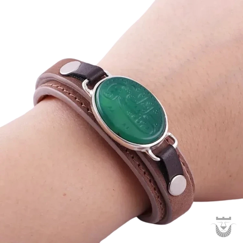 Persian Leather Bracelet with Green Agate