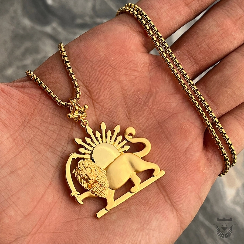 Persian Lion and Sun Necklace