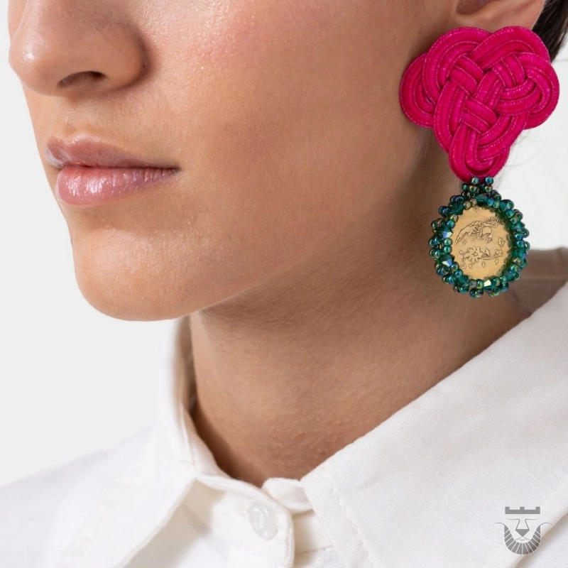 Persian Handmade Earrings: Crimson Cloud-Like Tassel