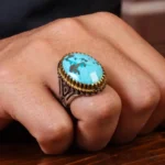 Persian Turquoise Ring with Shajary Veins