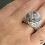 Exquisite Persian Handmade Men's Silver Ring with Dendritic Agate - Image 4