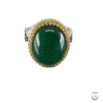 Persian Brass Crown Green Agate Silver Ring