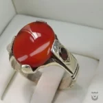 Persian Silver Ring: Garnet, Yemeni Agate with Najaf Design