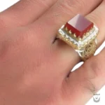 Stunning Handmade Silver Persian Ring: Red Yemeni Agate