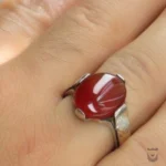 Persian Silver Ring: Garnet, Yemeni Agate with Najaf Design