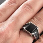 Persian Black Agate Silver Ring