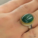 Persian Brass Crown Green Agate Silver Ring