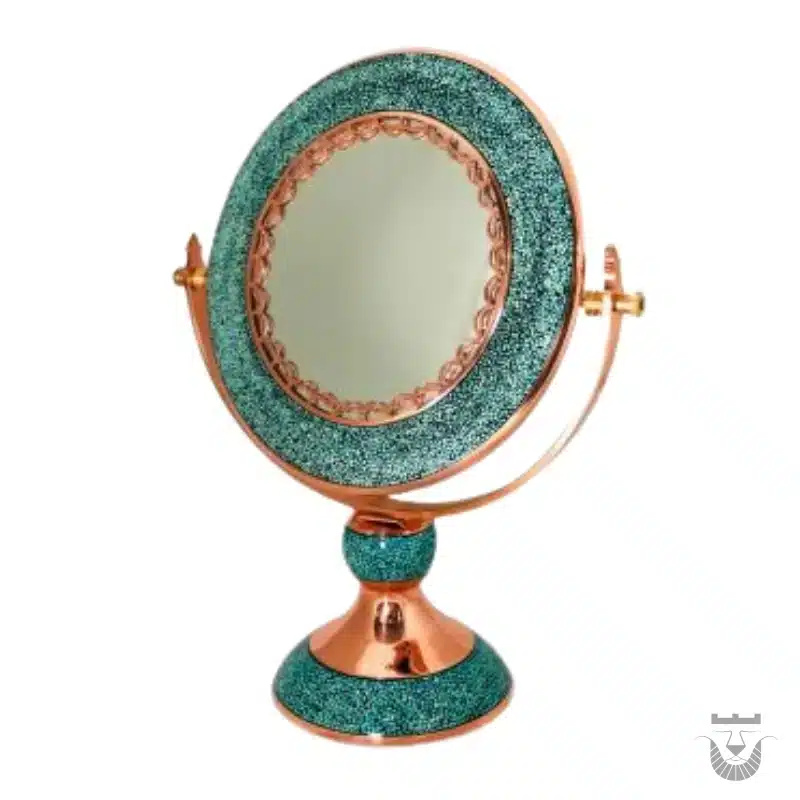 Stunning Persian Mirror A Round Turquoise Inlay Masterpiece